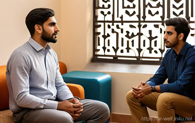 사회복지사 윤리적 딜레마 해결 사례 - A pensive female Arab social worker, elegantly dressed in a modest blazer and a neatly styled hijab,...