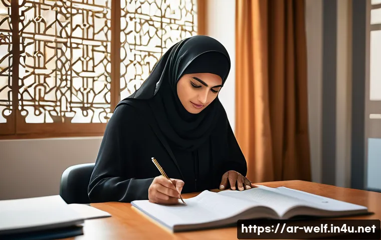 사회복지사 국가시험 난이도 분석 - A professional Arab social worker in a modern office setting, thoughtfully analyzing a complex socia...