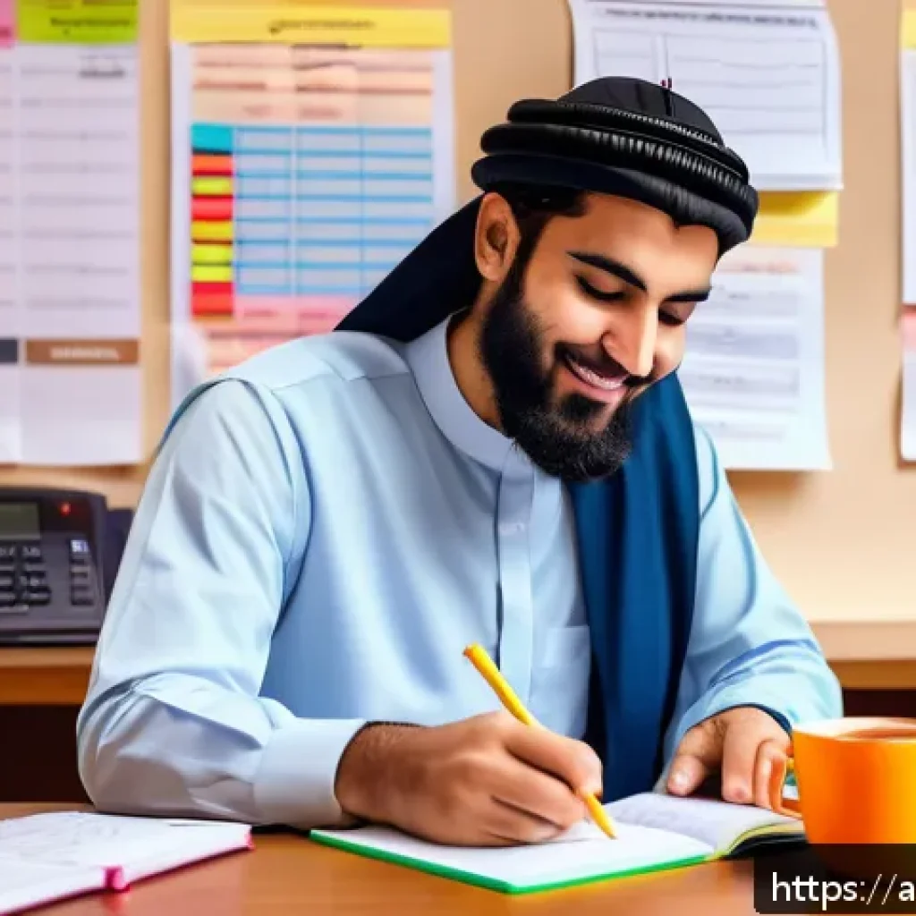 사회복지사 자격증 실기 시험 꿀팁 - A focused young Arab social work student studying at a desk with an open textbook and a detailed exa...