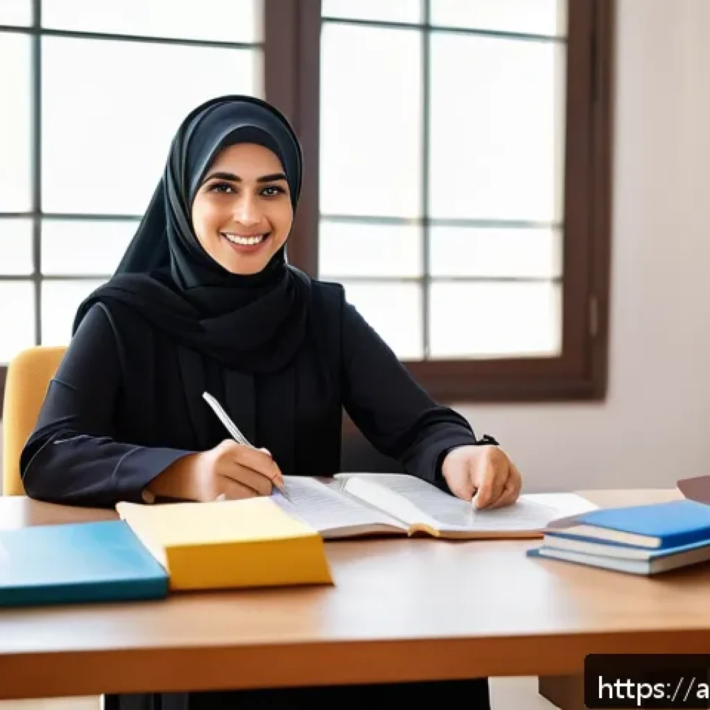 사회복지사 자격증 시험 합격률 분석 - A professional Arab social worker in modern office attire, sitting at a well-organized desk with Ara...