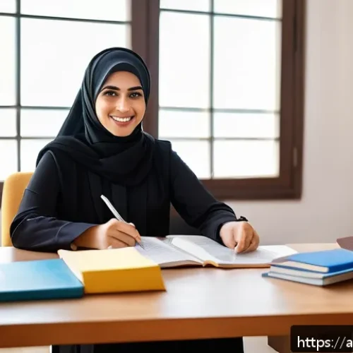 사회복지사 자격증 시험 합격률 분석 - A professional Arab social worker in modern office attire, sitting at a well-organized desk with Ara...