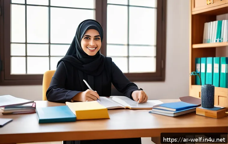 사회복지사 자격증 시험 합격률 분석 - A professional Arab social worker in modern office attire, sitting at a well-organized desk with Ara...